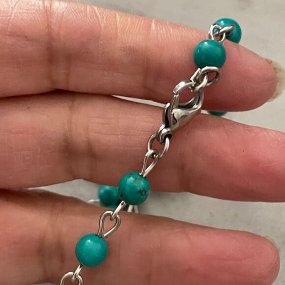 Blue Howlite Silver Hand Heart Teardrop Pendant Beaded Chain Necklace 12" Drop - Picture 7 of 7